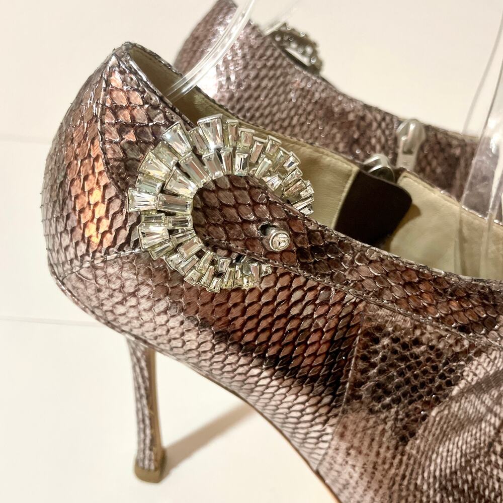 Jimmy Choo Metallic Snakeskin Ankle Boots Rhinestone Crystal Embellished sz 38 - Picture 3 of 13